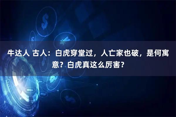 牛达人 古人：白虎穿堂过，人亡家也破，是何寓意？白虎真这么厉害？
